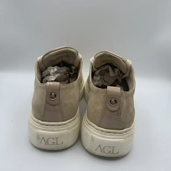 AGL Attilio Giusti Leombruni Low-Top Sneakers Patent-Toe Suede Beige Size 39.5 - Picture 5 of 7